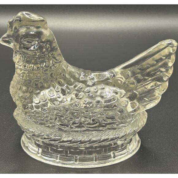 Hen On Nest Hollow Candy Holder Clear Vintage Country Farmhouse - Picture 1 of 10